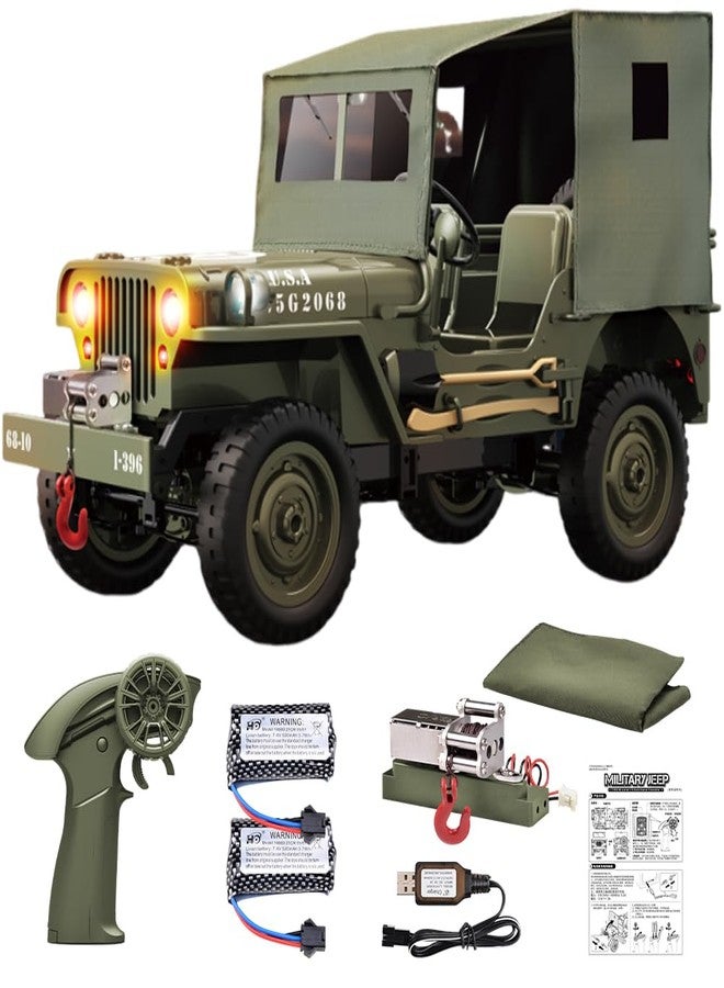 SNACKTANT RC Military Truck Rock Crawler, 1:10 4WD Off-Road Remote Control Military Jeep with Winch, Canvas & 2 Batteries, 2.4G All Terrain Army Climbing Vehicle with LED Lights, for Kids Adult - Image 1